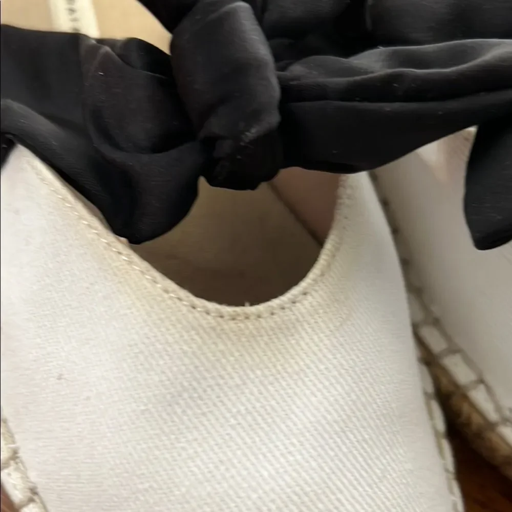 Zara Black and White Espadrille Flats with Bow Accent